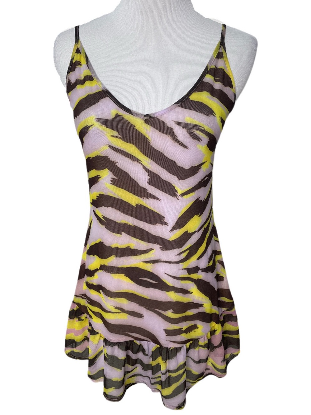 Beach Bunny Sheer Mesh Open Tie Back Aliya Mini Coverup Dress in Cabana Animal